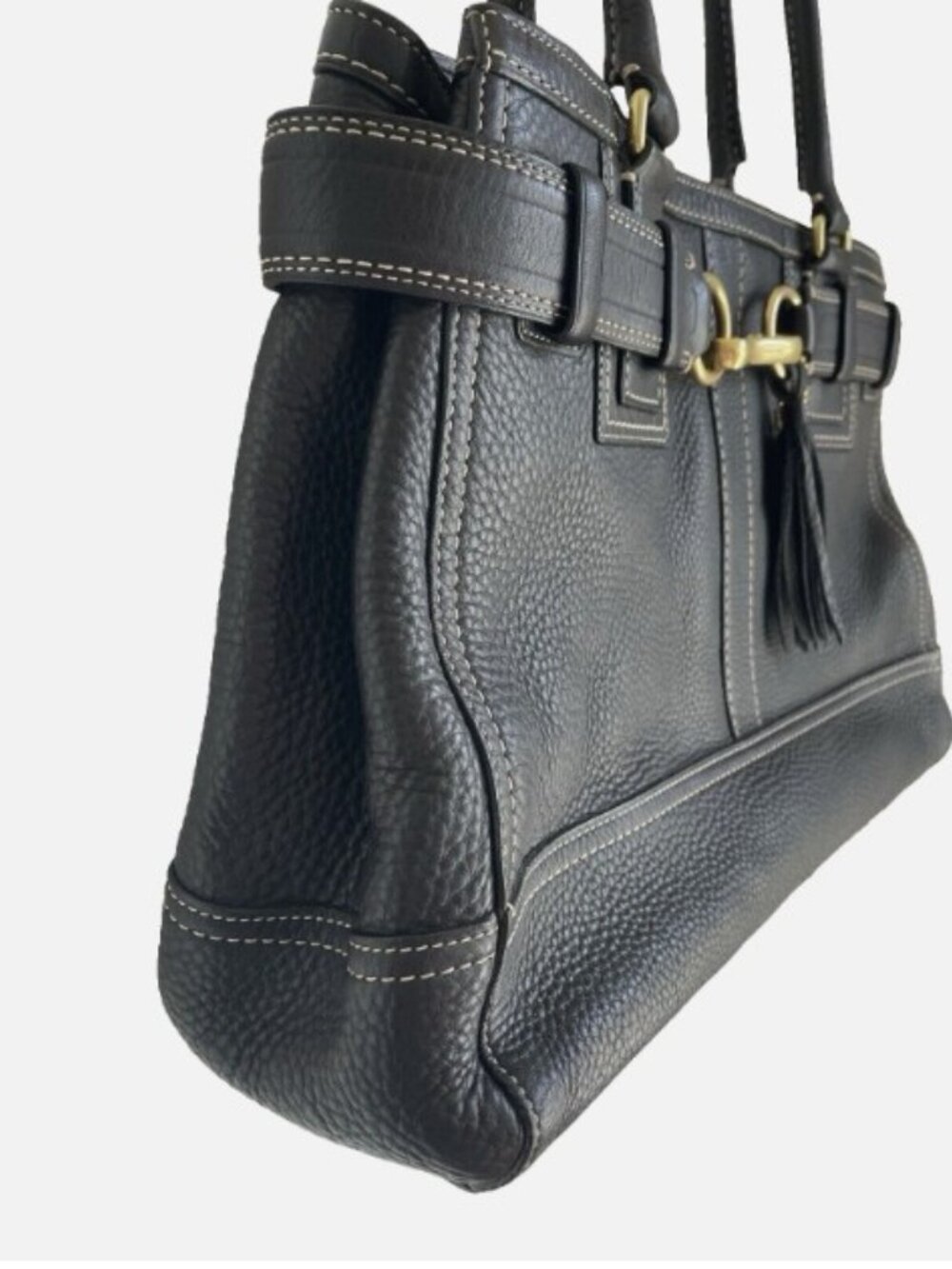 Coach Bag Hampton Pebbled Leather Black Shoulder Bag Purse Pristine E06S-10213 - Picture 5 of 9